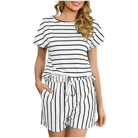 

Women Pajamas Fashion Casual Home Printing Short Sleeves Pajamas 2 Piece Sports Suit Pajamas For Women