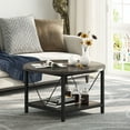 thumbnail image 3 of Dextrus Round Coffee Table with Storage, Rustic Living Room Tables with Sturdy Metal Legs, Dark Gray, 3 of 7