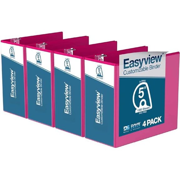 Davis Group Easyview Premium, Angle D Ring, Customizable, View Binder, 4 Pack (Pink, 5")