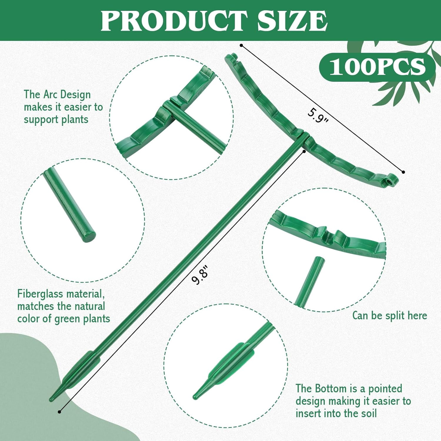 100 Pcs Plant Support Stake 5.9" W X 9.8" H Half Round Plant Cage Stackable Garden Flower Support for Indoor Outdoor Flower Vegetable Tomato Peony Monstera Hydrangea Climbing Plants