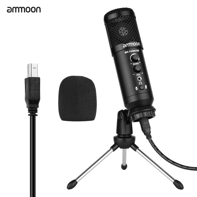 USB Condenser Microphone Computer Mic Kit with Mini Desktop Metal Tripod Stand Windscreen USB Cable for Music Recording Live Streaming Online Singing Meeting Teaching Game