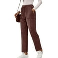 thumbnail image 2 of Straight Leg Corduroy Pants Women Comfy Elastic Waist Pants with Pockets Work Trousers Pant Casual Joggers Coffee XL, 2 of 7
