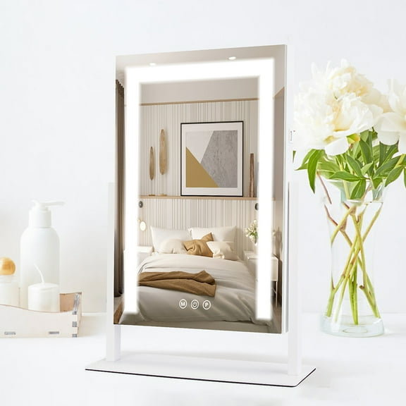 IVV Lighted Makeup Mirror, Hollywood Vanity Mirror with Base, 3-Color Lighting Modes & Dimmable Brightness, 10X Magnification Mirror, Smart Touch Control, 360° Rotation (White, 15.74 x 11.81 Inch)