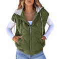 thumbnail image 3 of Women's Color-Blocked Sleeveless Vest, Modern Drawstring Hooded Puffer Vest with Front Pockets, Lightweight Quilted Winter Outerwear for Women, Trendy Zip Up Vest, Casual Sleeveless Jacket Green M, 3 of 8