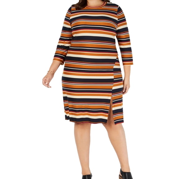Monteau Womens Striped Sheath Dress, Multicoloured, Plus Size, 2X