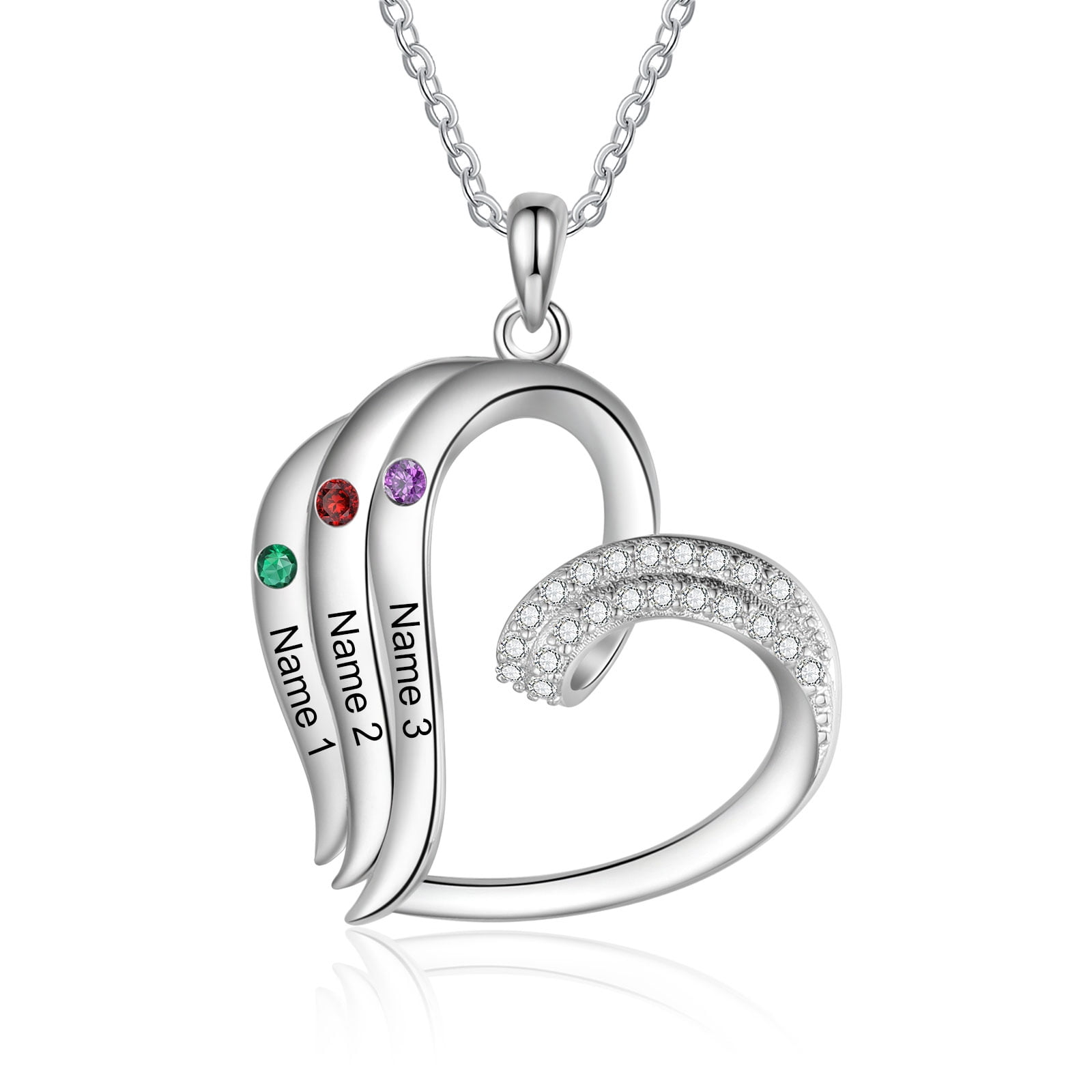 Mementos Personalized Brass Family Necklace for Women (Mother) with 3 Birthstones and Names