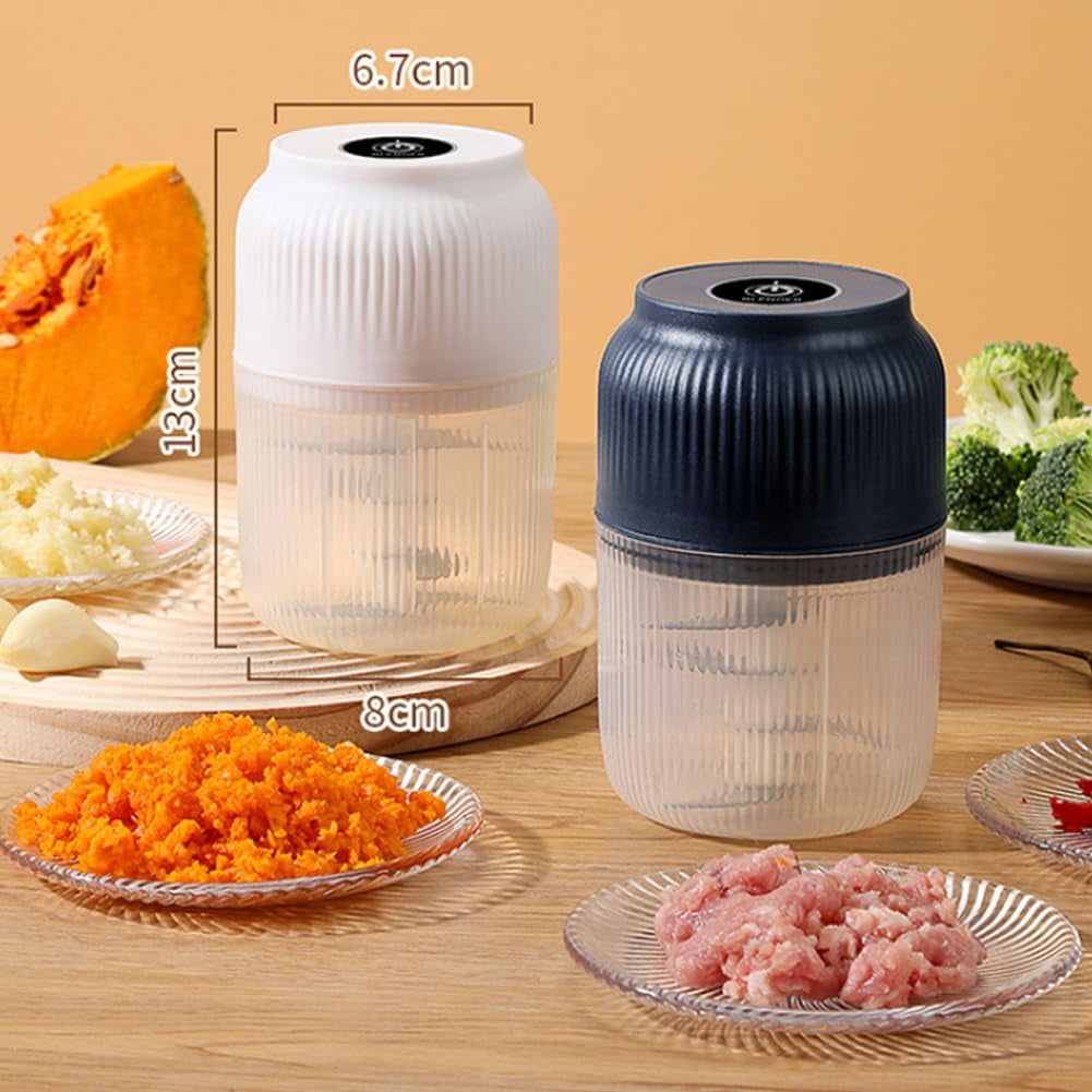300ml Electric Garlic Chopper, Mini Portable Veggie Cutter with 4 Sharp Stainless Steel Blades, Compact One-Touch Food Processor Easy to Clean