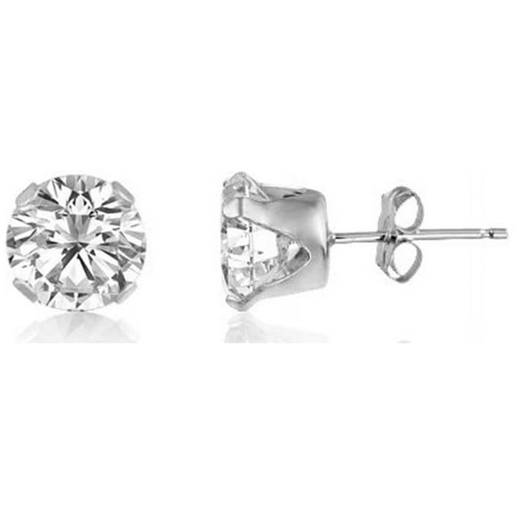 Paris Jewelry 14k White Gold 10 mm 13.16 CT White Cubic Zirconia Stud Earring Plated Women