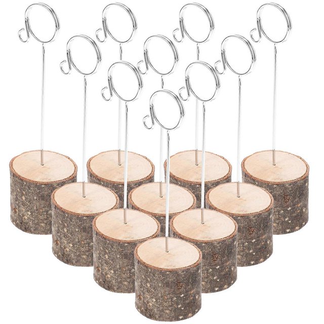 10pcs Tabletop Memo Clips Wooden Base Photo Clips Place Card Clips Name Cards Picture Holders