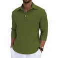 thumbnail image 3 of Men's Casual Vacation Solid Color Button Down Collar Stylish Three Quarter Sleeve Shirt Tops for Beach Golf Hiking Travel Business Casual Modern Fashion Essential | AESTIVO,Army Green L, 3 of 9