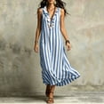 thumbnail image 4 of Eawtki Women's V Neck Sleeveless Maxi Dress Ruffle Trim Vertical Stripes With Pockets Loose Fit Casual Beach Dress, 4 of 6
