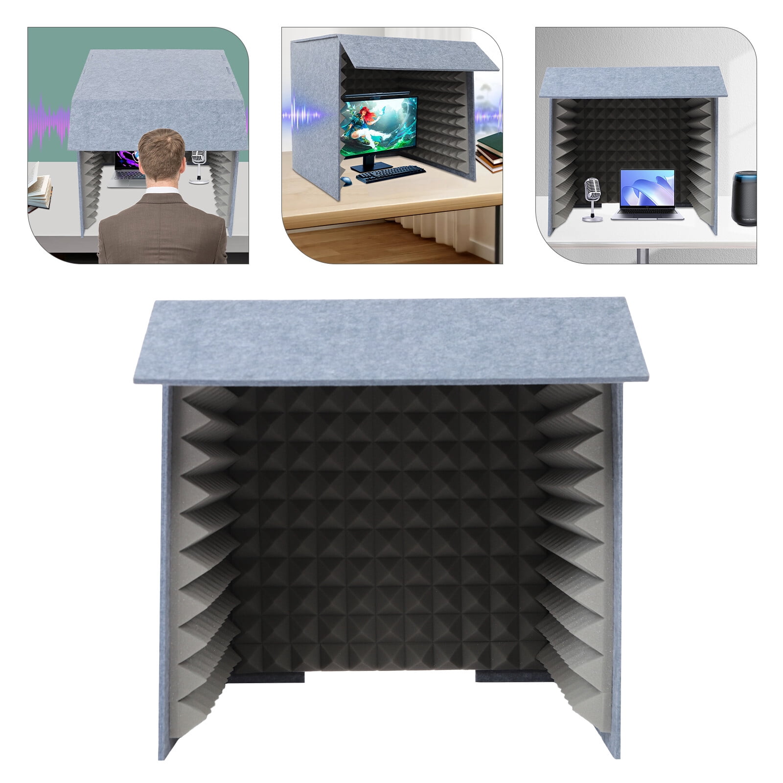 Audio Base, Vocal Recording Booth, Speaker Stands, 60x60cm Foldable Desktop Soundproof Booth, Dual Gray Absorption Panels, High Density Acoustic Foam, Environmentally Safe, Odorless