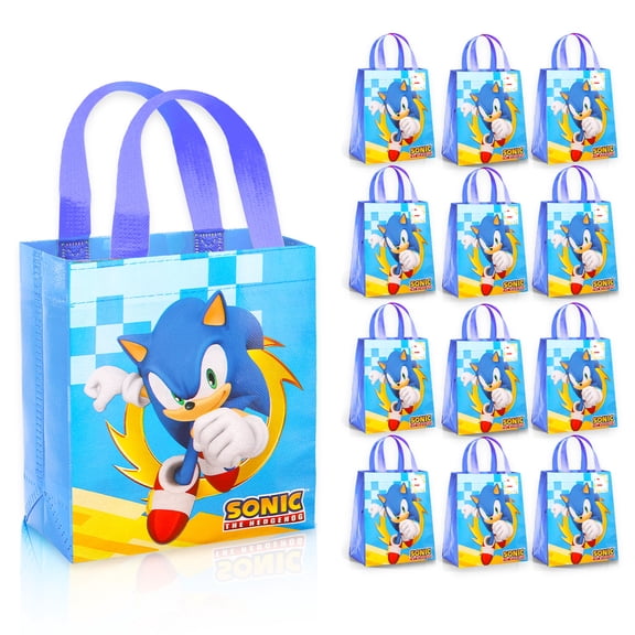 Sonic Party Favor Bag Set - Bundle with 12 Reusable Sonic Totes, Stickers and More | Sonic the Hedgehog Birthday Party Supplies for Kids, Boys, Girls