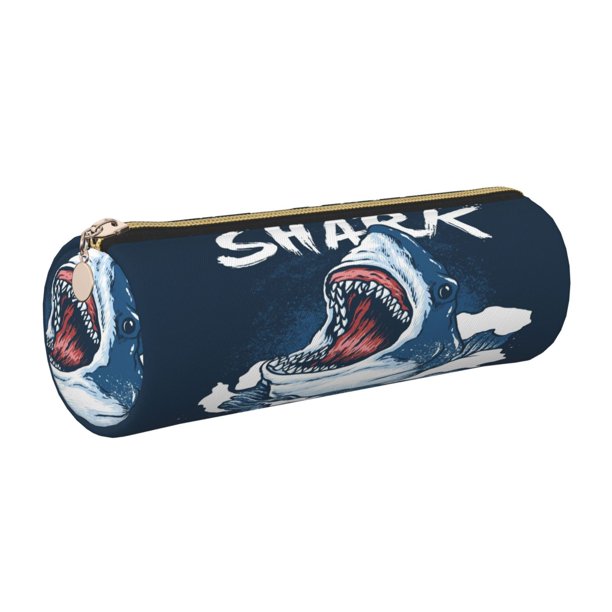 Easygdp Shark para Estuche de Lápices Cilíndrico de Cuero con Cremallera, Organizador de Lápices de Cuero para Escuela, Oficina y Viajes