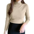 thumbnail image 2 of Brown Womens Tops Autumn and Winter Cardigan Women's New Half High Round Neck Hollow Knitted Top Loose Bottoming Shirts for Women, 2 of 4