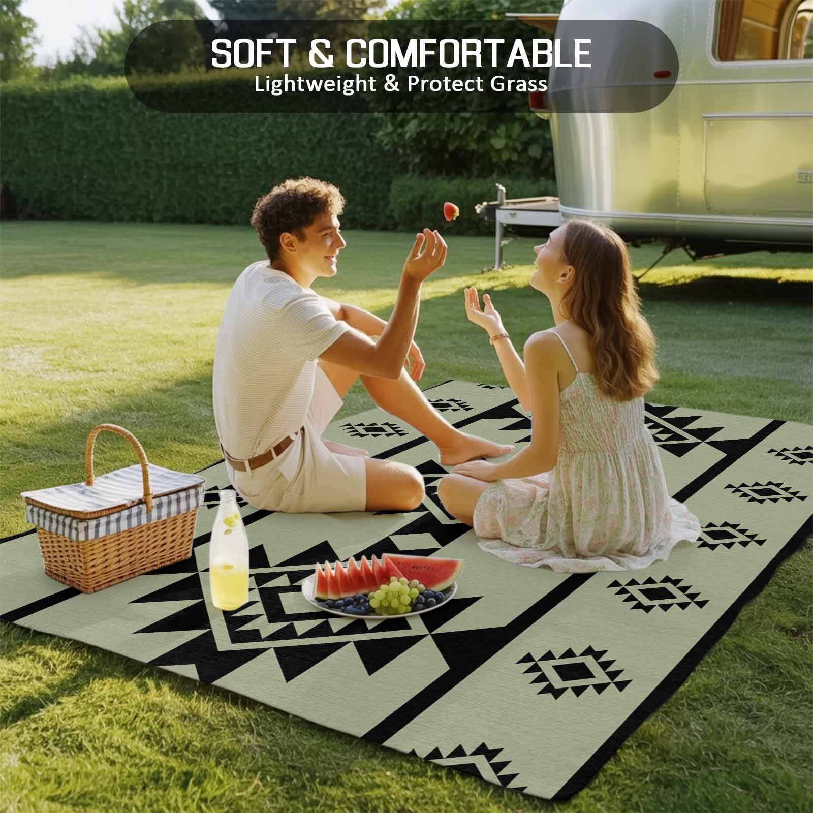 Fsddascl Sage Green Boho Outdoor Rug for Patio/Deck/Porch, Non-Slip Large Area Rug 6 x 9 Ft, Southwest Aztec Abstract Geometric Indoor Outdoor Rugs Washable Area Rugs, Reversible Camping Rug Carpet