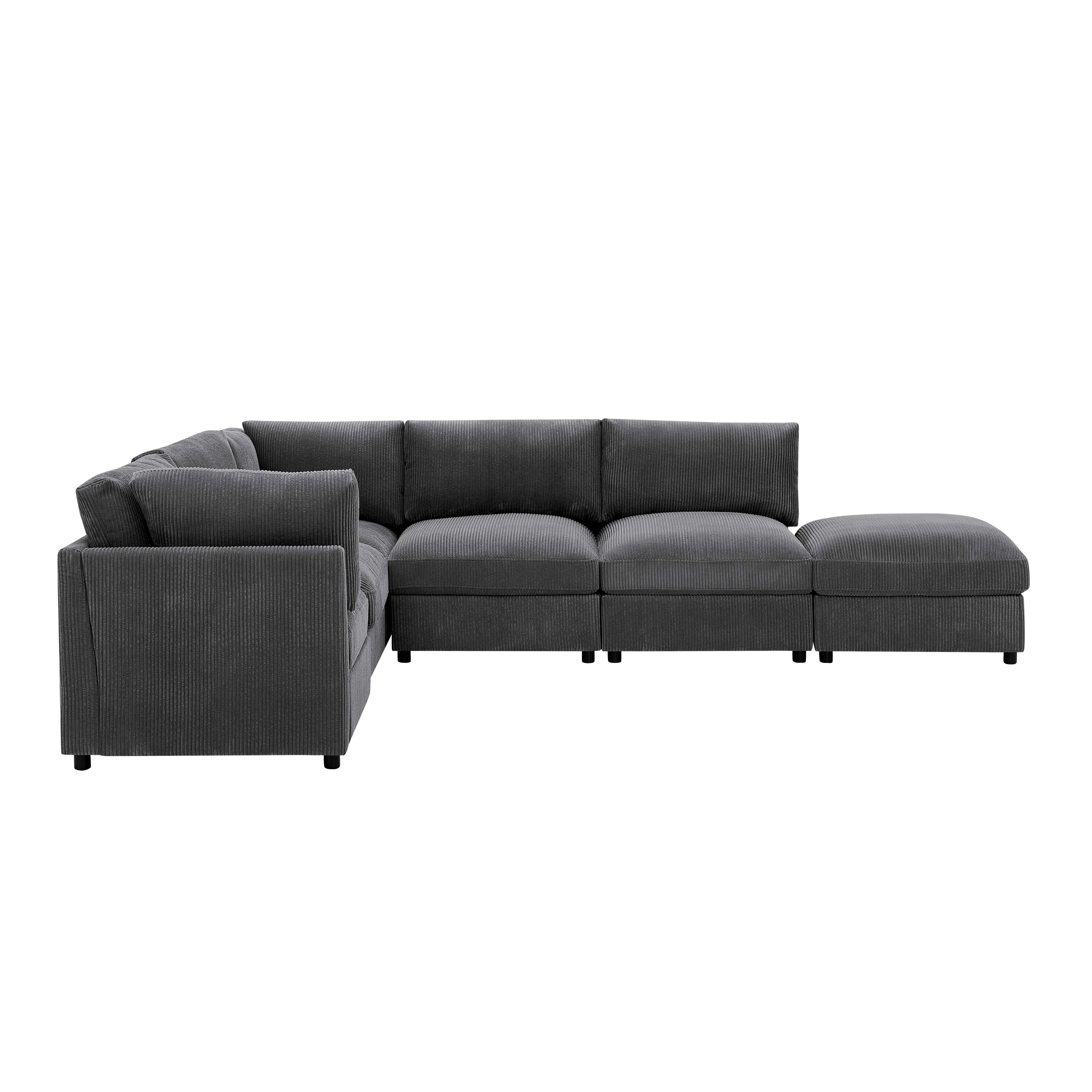 Howcool Cloud Couch Modular Sectional Sofa 6 Seat 127" L Shaped Reversible Convertible Couch, Corduroy Thick Cushion with Movable Ottomans, Washable Removable Cover for Living Room,Black