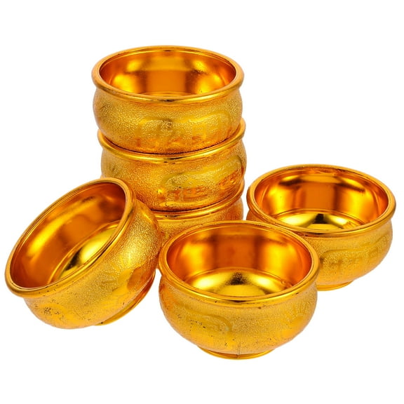 OFFIGAM Set of 6 Golden Plastic Offering Bowls for Home Decor, Wealth, Prosperity, and Serving Purposes