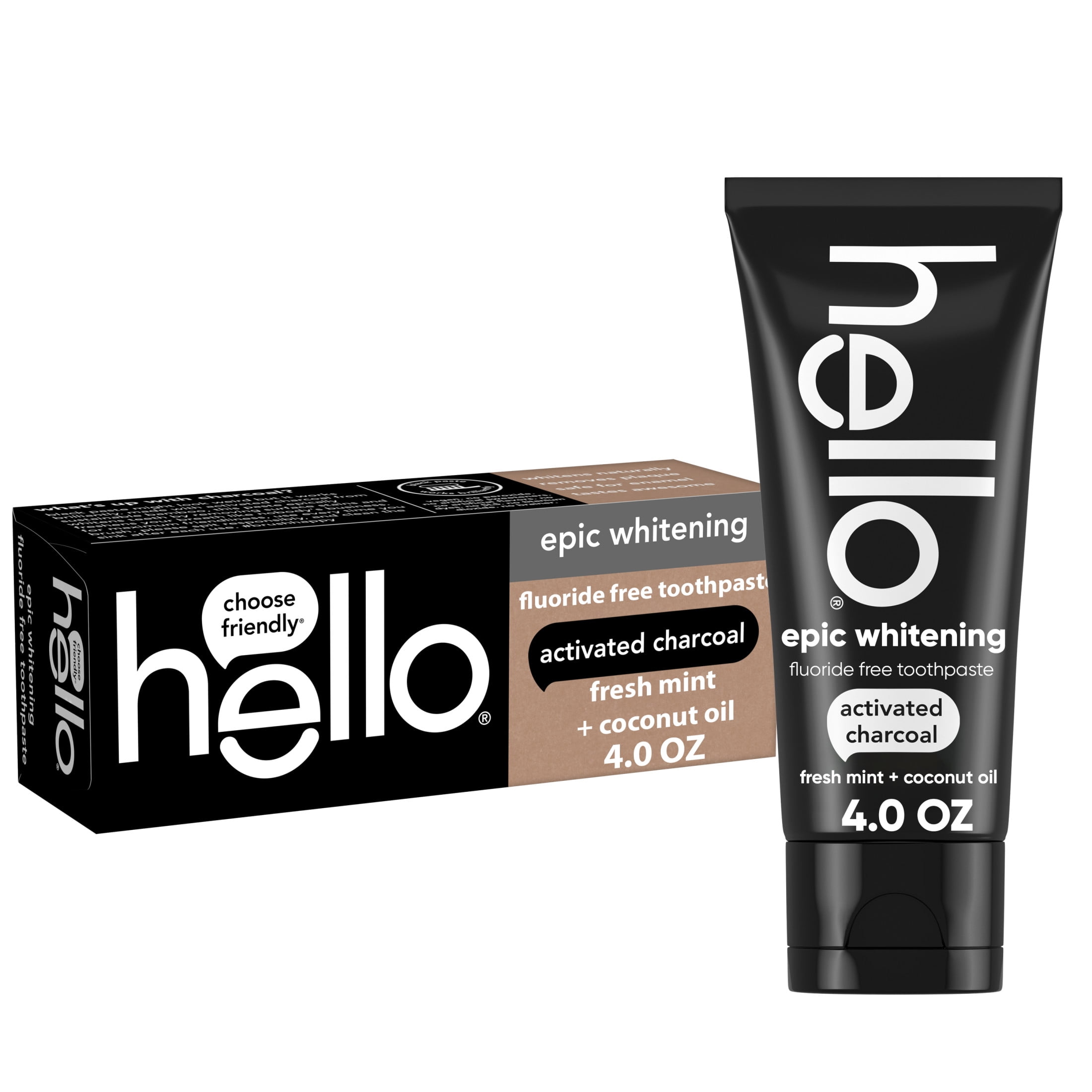 (3 pack) hello Epic Whitening Charcoal Fluoride Free Toothpaste, Fresh Mint, 4.0 Oz Tube