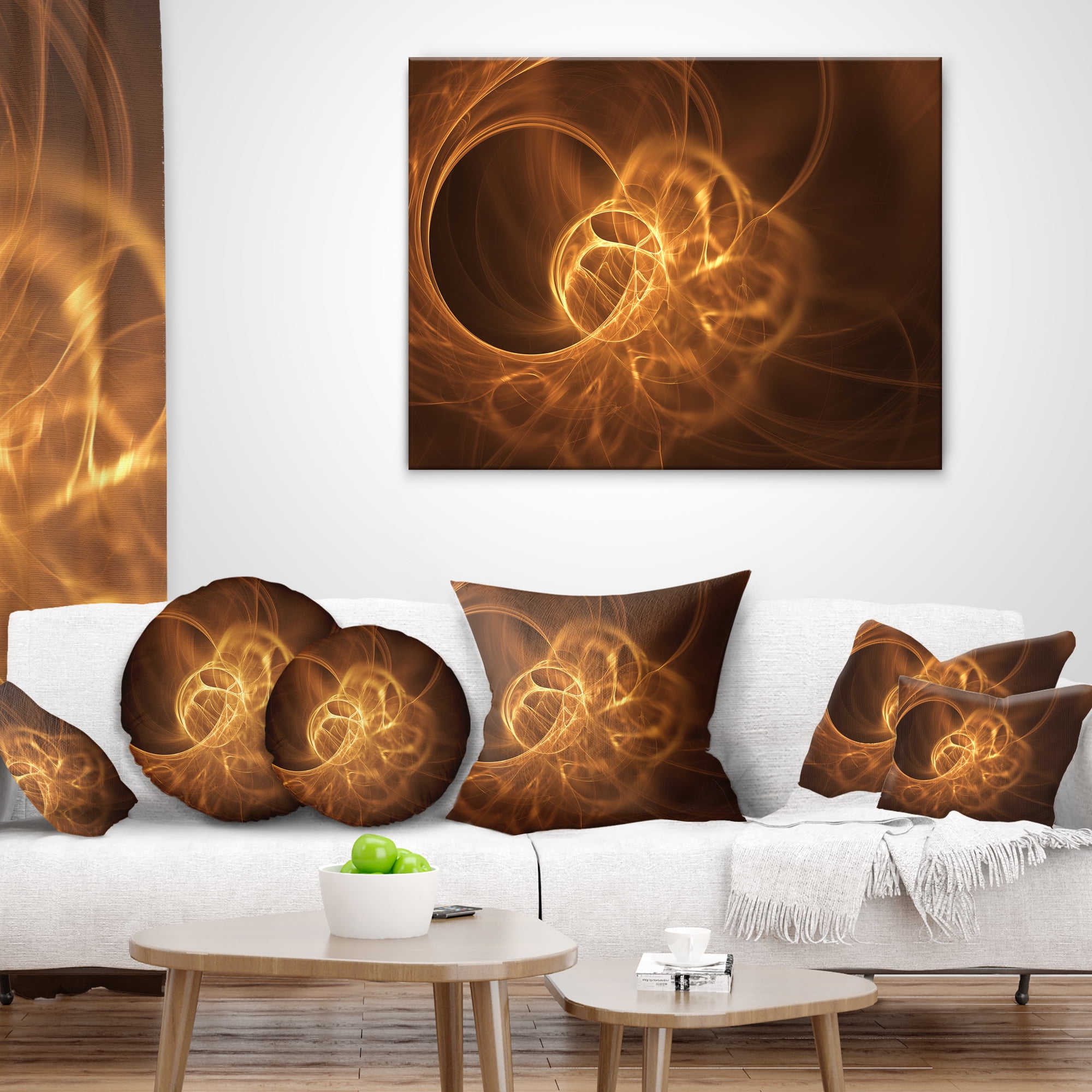 Designart Softly Glowing Circles Golden - Abstract Throw Pillow - 18x18