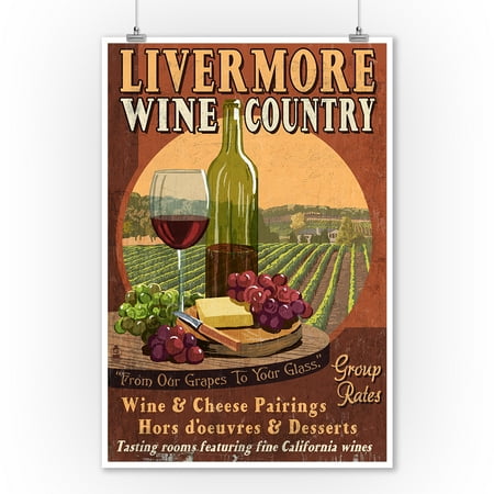 - Livermore, California - Wine Vintage Sign - Lantern Press Artwork (9x12 Art Print, Wall Decor Travel Poster)
