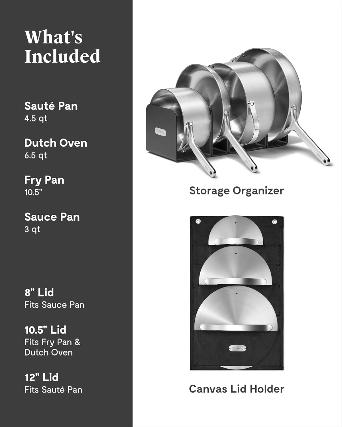 Caraway Stainless Steel Cookware Set – 12 Piece 5-Ply Stainless Steel Pots and Pans Set - Includes Fry, Sauce, Sauté Pan, Dutch Oven, and Space-Saving Storage - , & Free