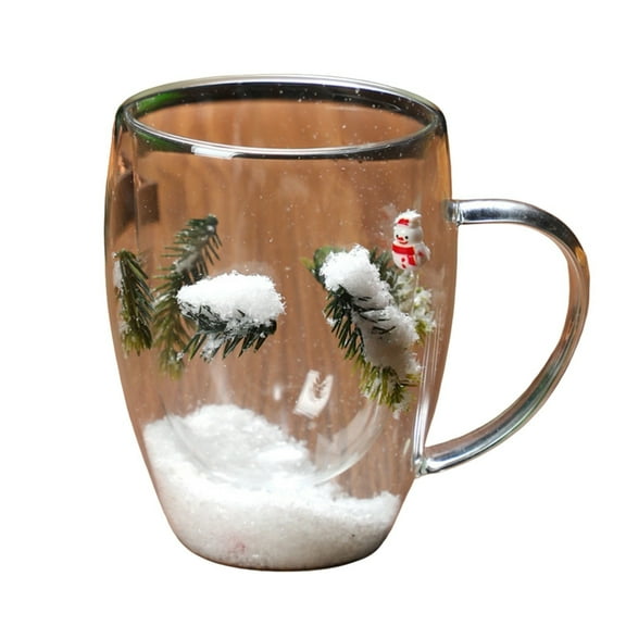 YaoZQ Christmas Mug Double Walled Glass Coffee Cups With 3D Winter Snow Globe Scene Insulated Holiday Drinkware Cute Festive Cup For Hot Cocoa Tea Novelty Xmas Gift For Women Reindeer Snowman