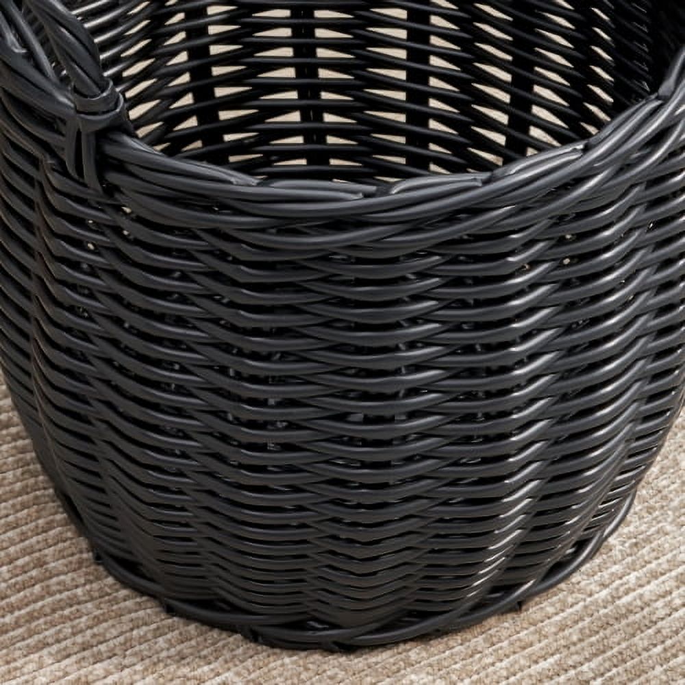 Round resin woven wicker basket with handles 13"x13"x10.2" black for clothes towels toys magazines storage and home decoration