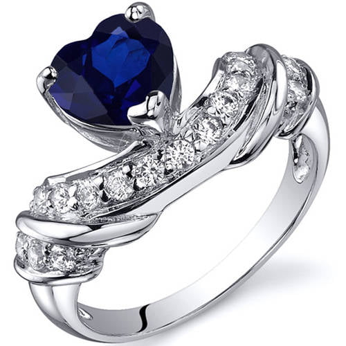 2 ct Heart Shape Created Blue Sapphire Ring in Sterling Silver ...