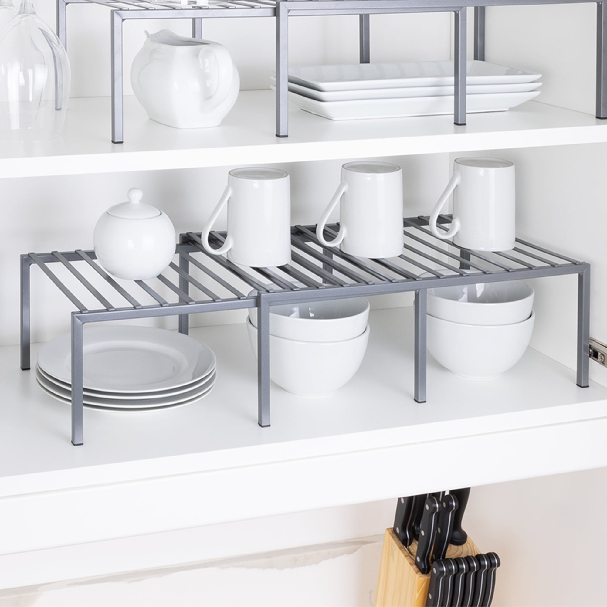 Kitchen Details Expandable Grey Cabinet Shelf Organizer, Gray