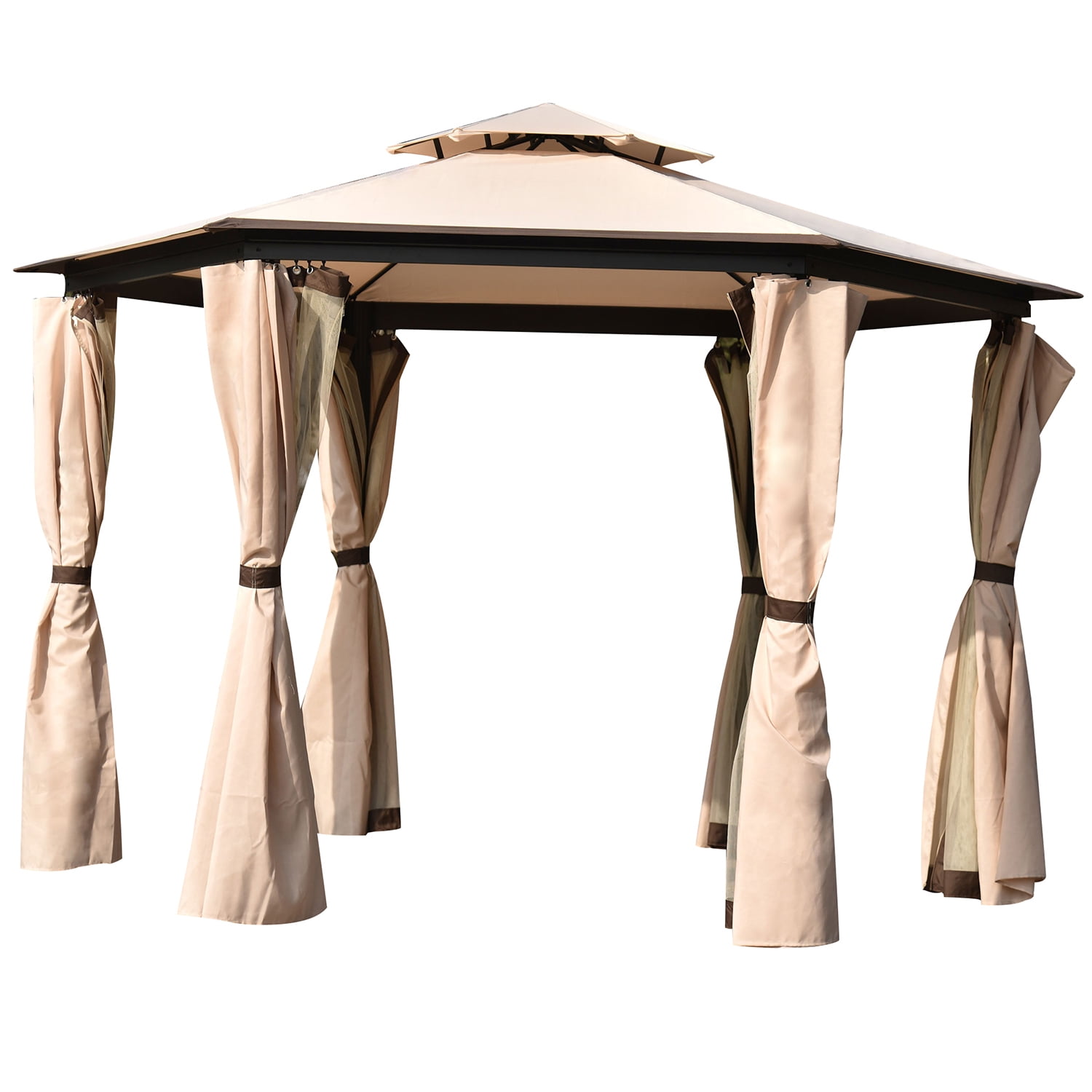 Kadyn Patio Outdoor Gazebo, Double Roof Soft Canopy Gazebo with Mosquito Netting Suitable, Polyester Gazebo for Lawn and Garden, khaki Kadyn Patio Outdoor Gazebo, Double Roof Soft Canopy Gazebo with Mosquito Netting Suitable, Polyester Gazebo for Lawn and Garden, khaki
