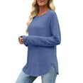 thumbnail image 3 of EchfiProm Womens Light Blue Shirts Tunic Winter Tops Crew Neck Blouse Relaxed Fit Solid for Women Long Sleeve, 3 of 7