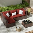 thumbnail image 5 of ELPOSUN 5 Pieces Patio Furniture Set All Weather Outdoor Sectional Sofa, Outdoor Modern Sectional Furniture Wicker Couch with Glass Coffee Table, Thicken Red Cushions, Water Resistant, 5 of 9