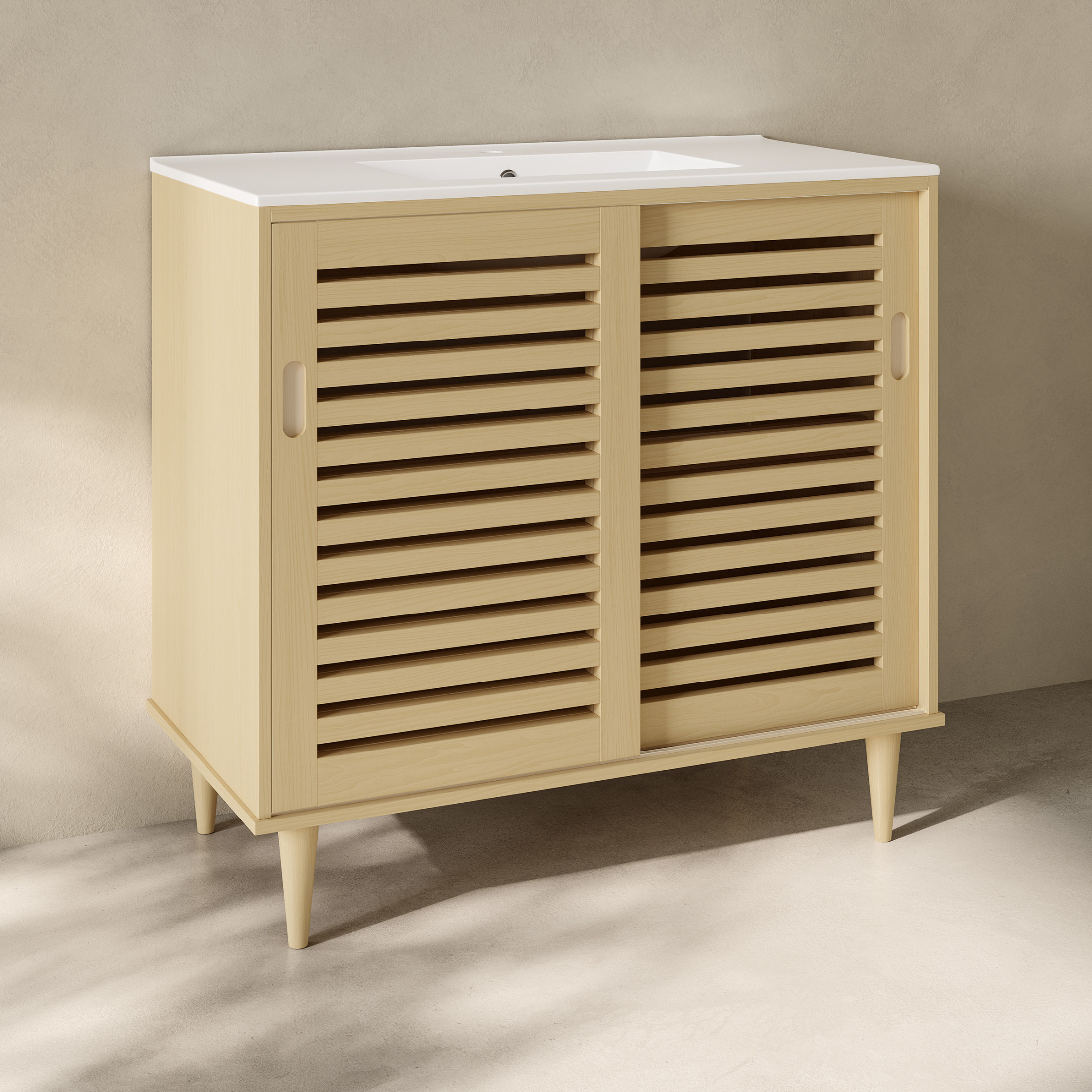 Delice 36" Freestanding Bathroom Vanity in Natural Oak with Sink Top