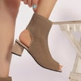 thumbnail image 6 of Mepaouo Knit Peep Toe Booties for Women Slingback Heel Ankle Boots Hollow Heeled Dress Sandals(Khaki,7.5), 6 of 9