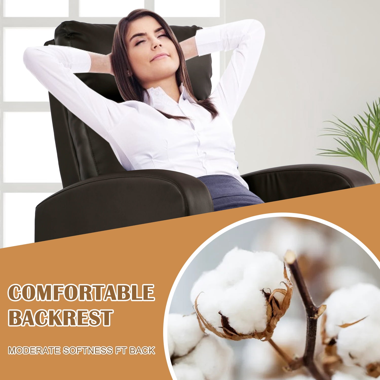 Massage Recliner Chair Single Sofa Recliner, High- Quality PU Leather Padded Seat for Living Room Modern Recliner Seat Club Chair Home Theater Seating, Brown