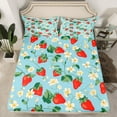 thumbnail image 2 of Manfei Teens Fruit Strawberry Twin Sheet Sets, Blue Cartoon Twin Fitted Sheet, Tropic Flower Plant Flat Sheet, Microfiber Bedroom Decor, 3pcs, 2 of 7
