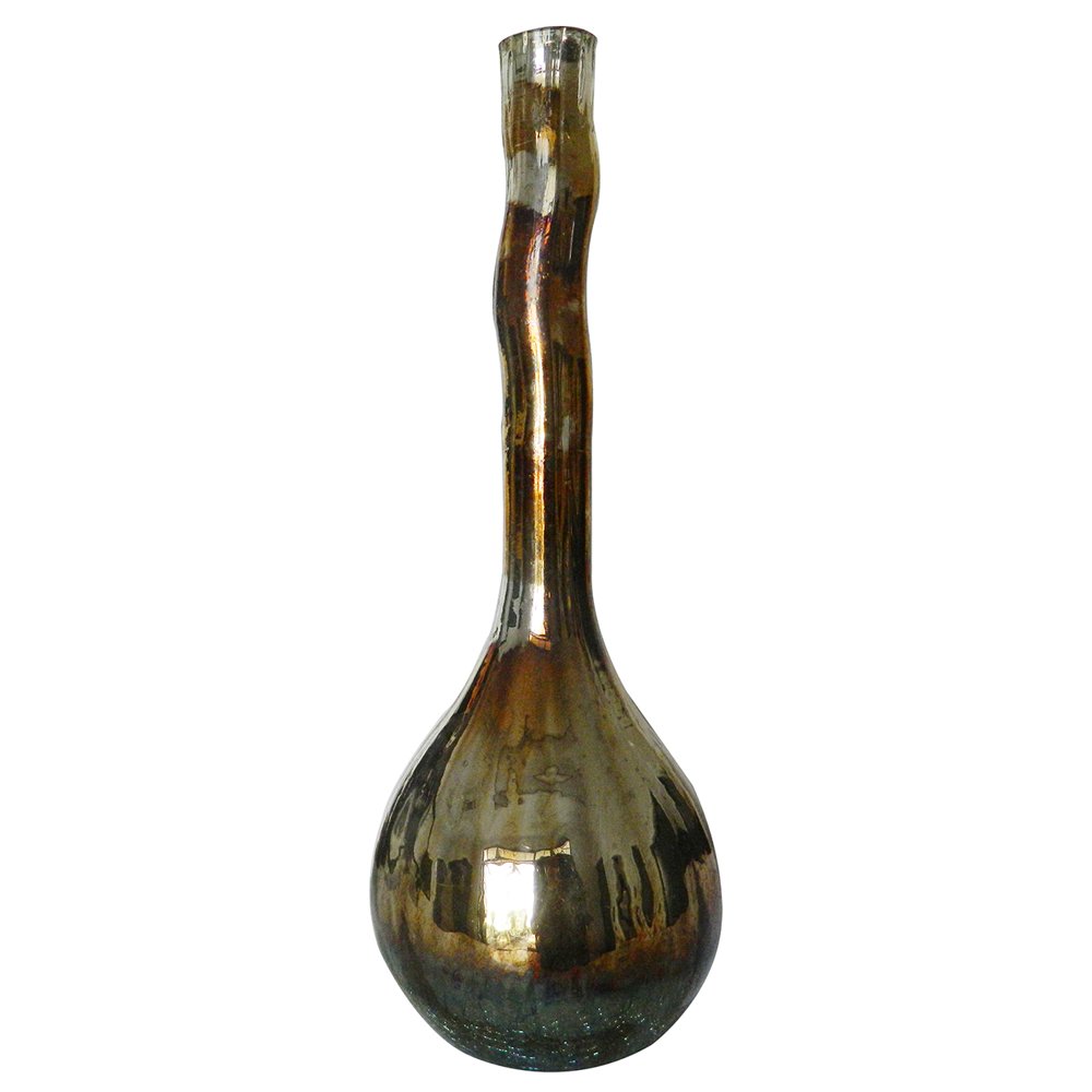 Long Fluted Neck Vase With Bellied Bottom, Multicolor