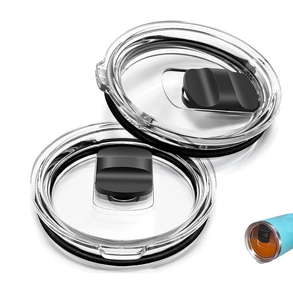 20oz Tumbler Lids, 2 Pack Replacement Lids for 20 oz Tumbler with Magnetic Slider Replacement, 10/24 oz Mug, Suitable for Cups with Mouth Size of 3.15-3.2 In (Black Clear)