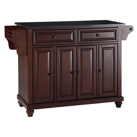 Pemberly Row Traditional Wood Kitchen Cart with Granite Top in Black/Mahogany