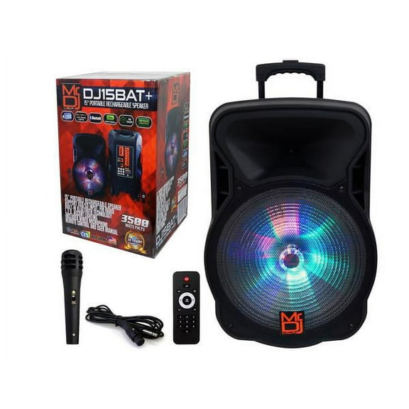 Mr Dj Dj15BTA 15" Portable Battery Powered Speaker with Bluetooth Connectivity, AM/FM Radio