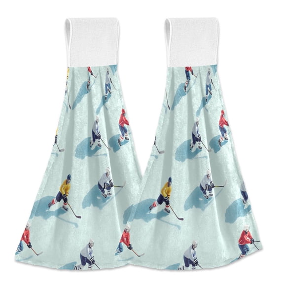 Yayeee Kitchen Hanging Hand Towels Set of 2 with Loop Bathroom Absorbent Tie Towel, Ice Hockey