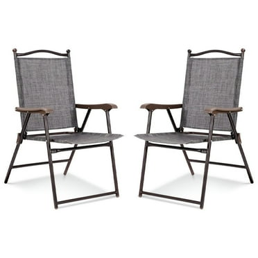 Spaco Set of 2 Patio Folding Sling Back Camping Deck Chairs, Set of 2 Sling Deck Chairs, Folding and Space-Saving Two Chairs Set for Outdoor, Gray