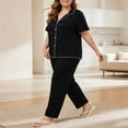 thumbnail image 3 of Maplenight 2 Piece Pajamas for Women Set Plus Size Short Sleeve Button Down Tops and Long Pants Pj Set Soft Sleepwear Loungewear, 3 of 6