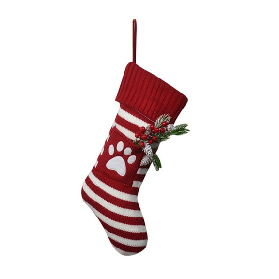 Holloyiver Christmas Stocking, 18 Inches Knitted Christmas Stockings with Snowflake Xmax Tree Pet's Paw Fireplace Hanging Monogram Xmas Stockings for Kids,Family Holiday Party Decoration