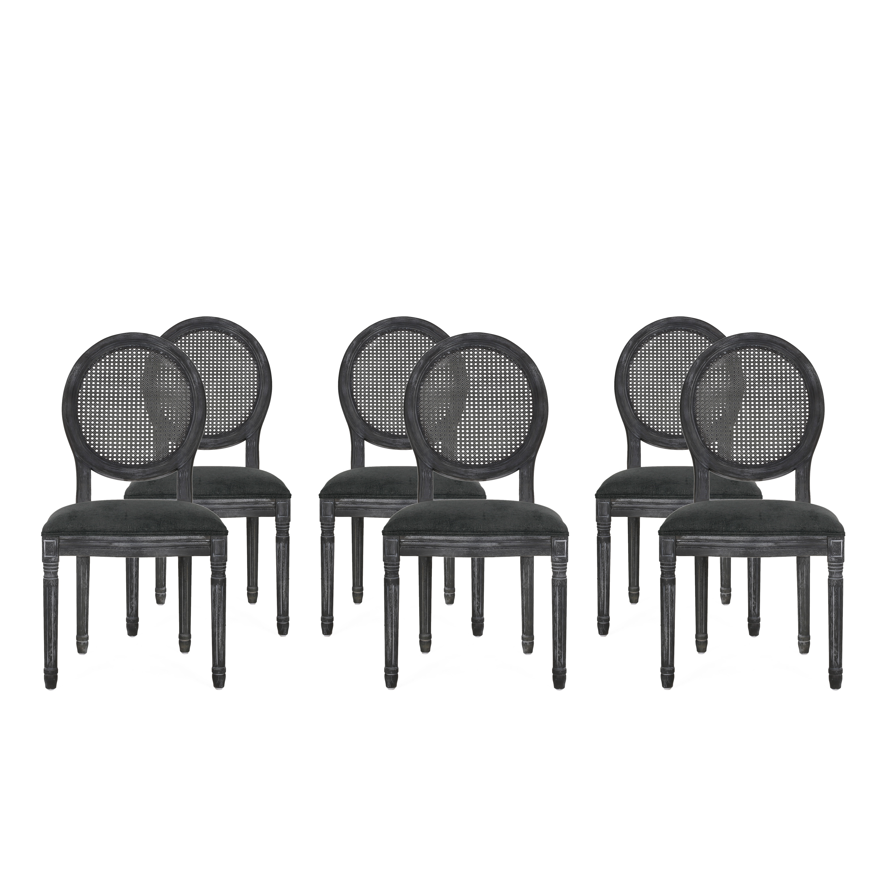 Noble House Acorn French Wood Upholstered Dining Chair, Set of 6, Gray