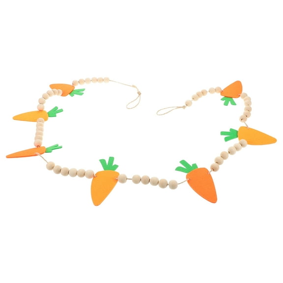 Easter Carrot Felt Garland with Wooden Beads and Rope for Home Decor Orange 7.5 Inches
