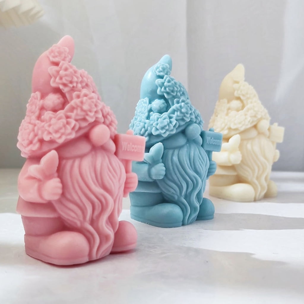 WINDLAND 4Pcs Dwarf Santa Decoration 3D Candle Moulds DIY Candle Epoxy Mold Handmade Candles Aroma Wax Soap Molds for Decorations