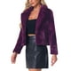 thumbnail image 4 of Chaqueta corta de pelaje sintético esponjoso de manga larga con cuello de muesca para mujer INSPIRE CHIC XS en púrpura uva, 4 of 6