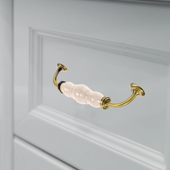 AURARMLET Set of 2 Vintage Ceramic Cabinet Pulls, Golden Decorative Handles for Wardrobe Drawers